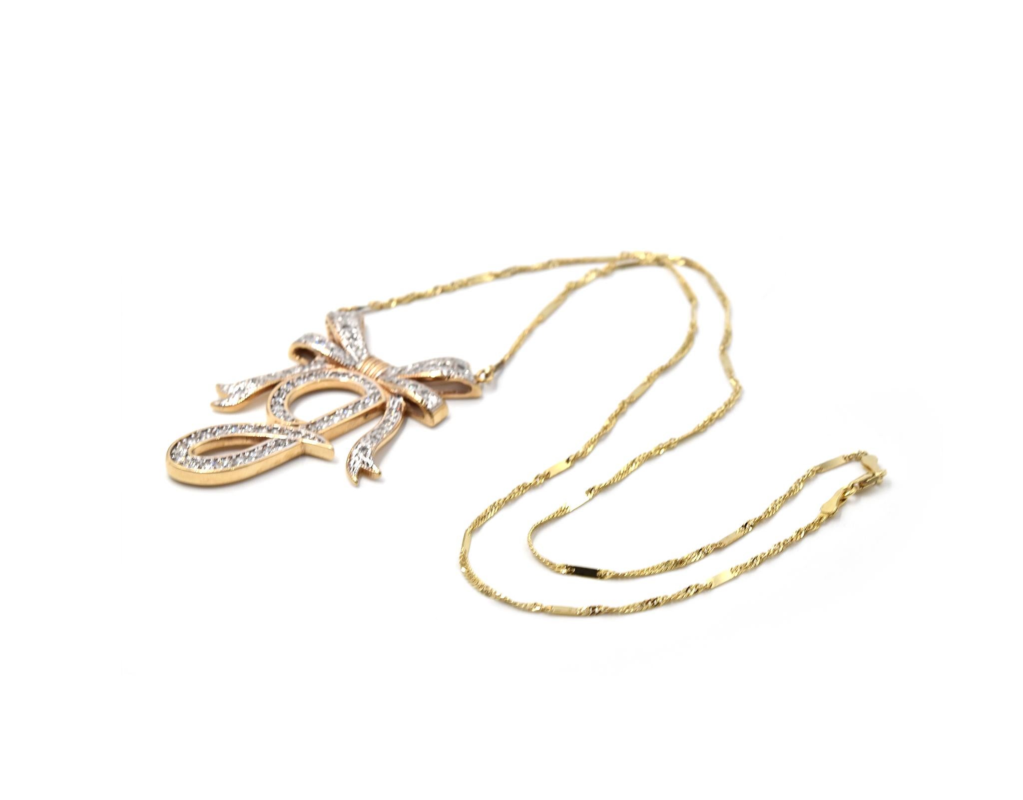 Women's 1.00 Carat Diamond 14 Karat Rose Gold “G” Bow Pendant Necklace