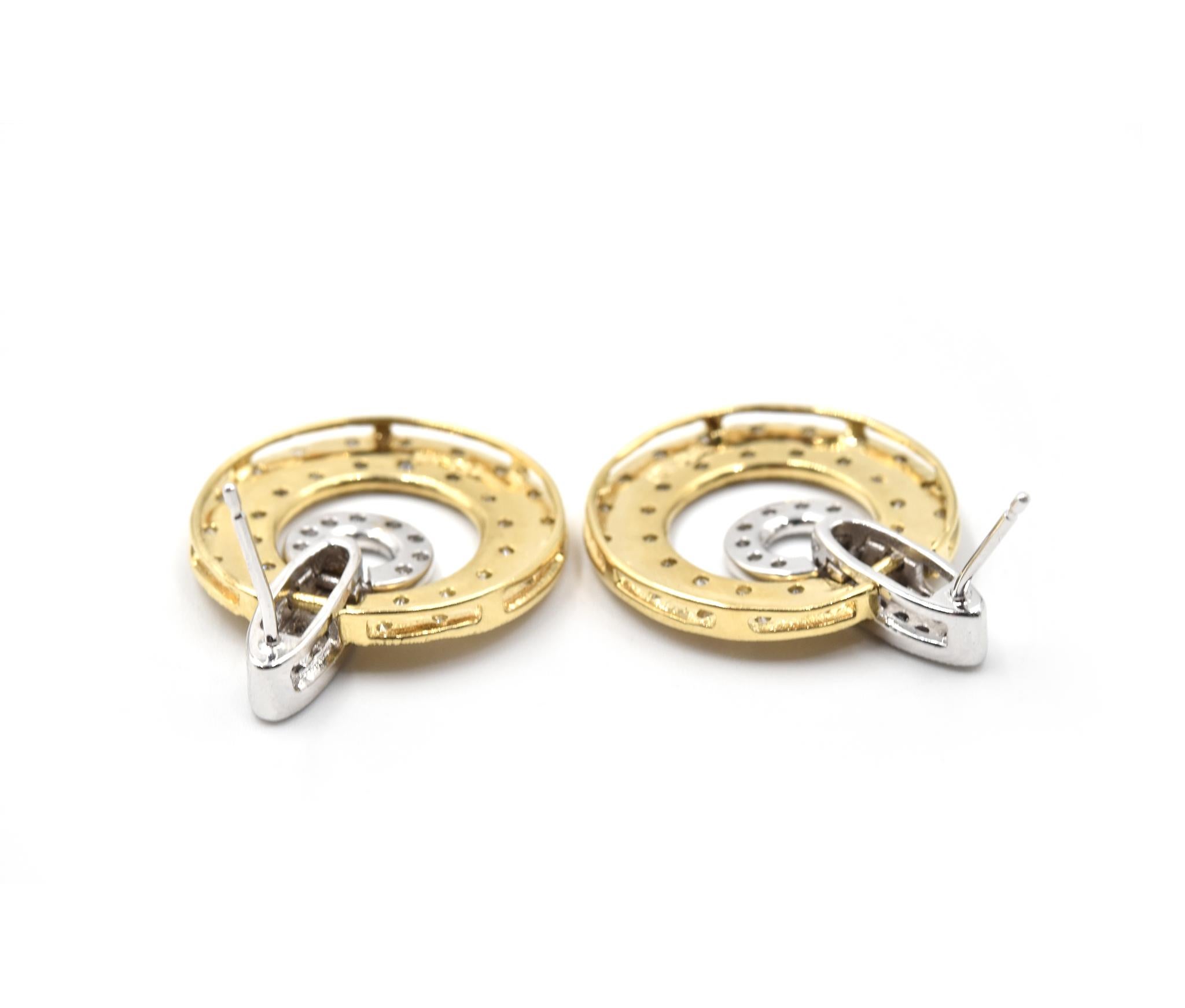 Women's 1.00 Carat Diamond 14 Karat Two-Tone Gold Circle Earrings