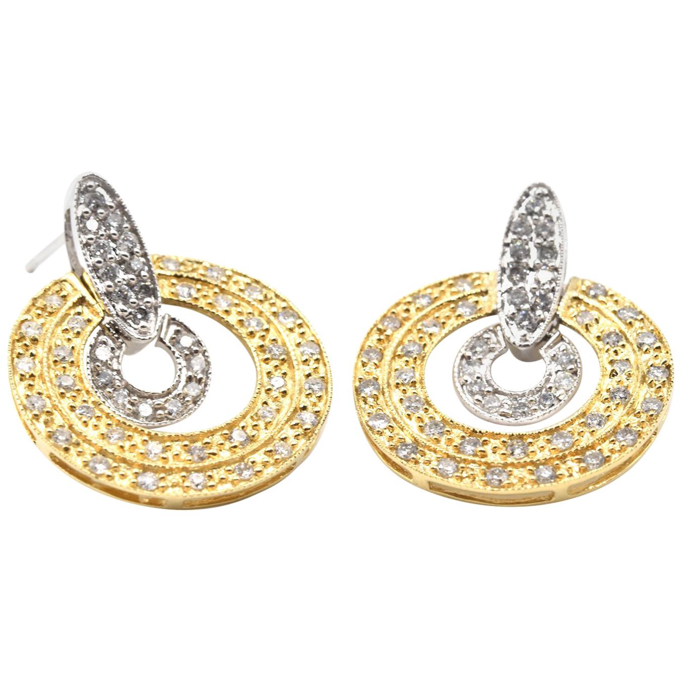 1.00 Carat Diamond 14 Karat Two-Tone Gold Circle Earrings