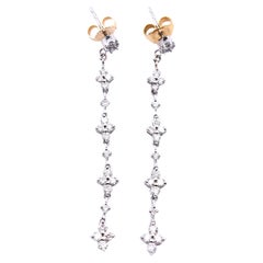 1.00 Carat Diamond 14 Karat White Gold Cluster Drop Earrings