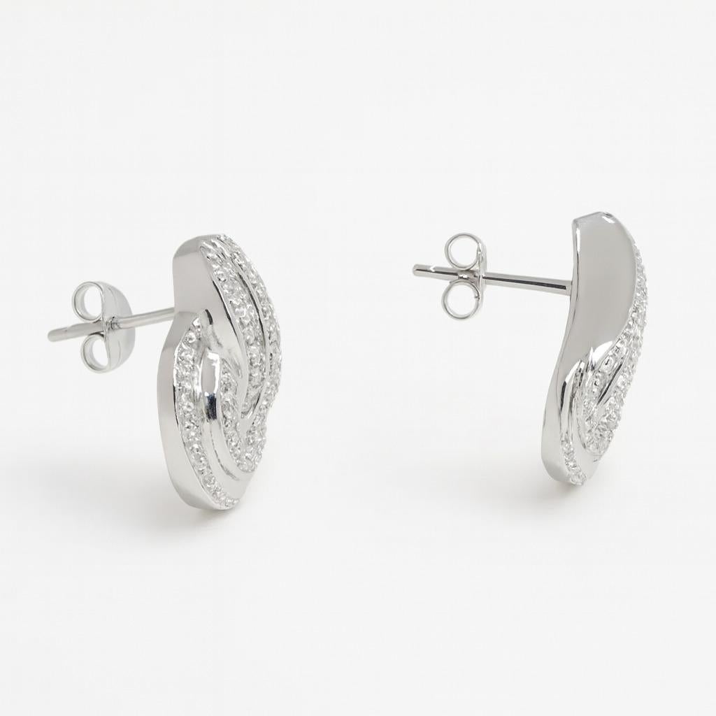 Taglio rotondo Orecchini a nodo con diamante da 1,00 carati in oro bianco 14K in vendita