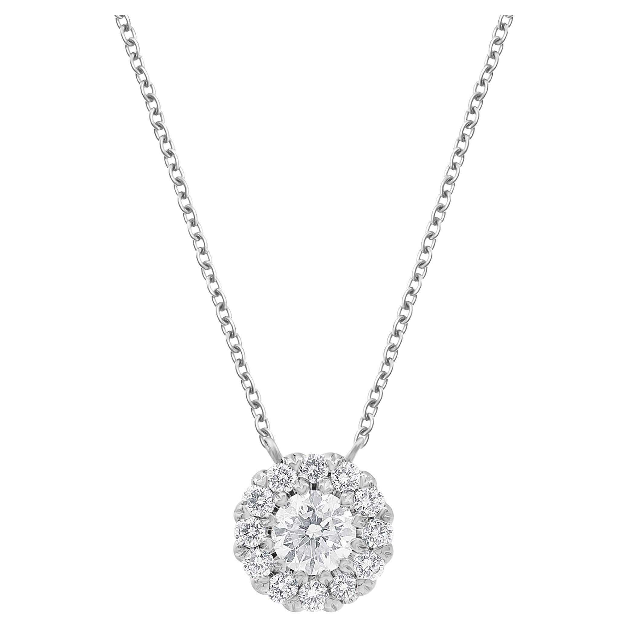 1.00 Carat Diamond, 14K White Gold Prong Set Flower Pendant For Sale