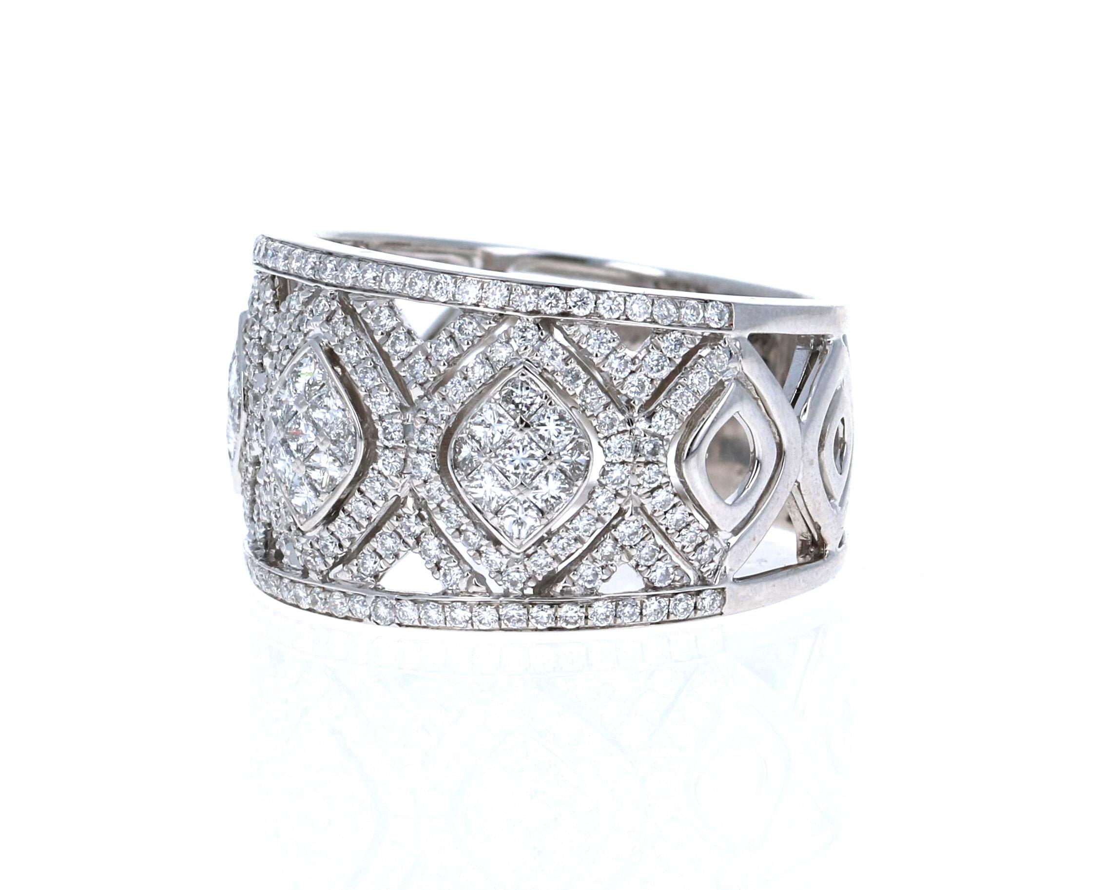 1.00 Carat Diamond 18 Karat White Gold Vintage Cocktail Band!
This gorgeous vintage beauty  is sure to make heads turn! 

It has 217 Round Cut & Princess Cut Diamonds that weigh 1.00 Carats. The Clarity and Color of the Diamonds are VS2-F. 

Curated