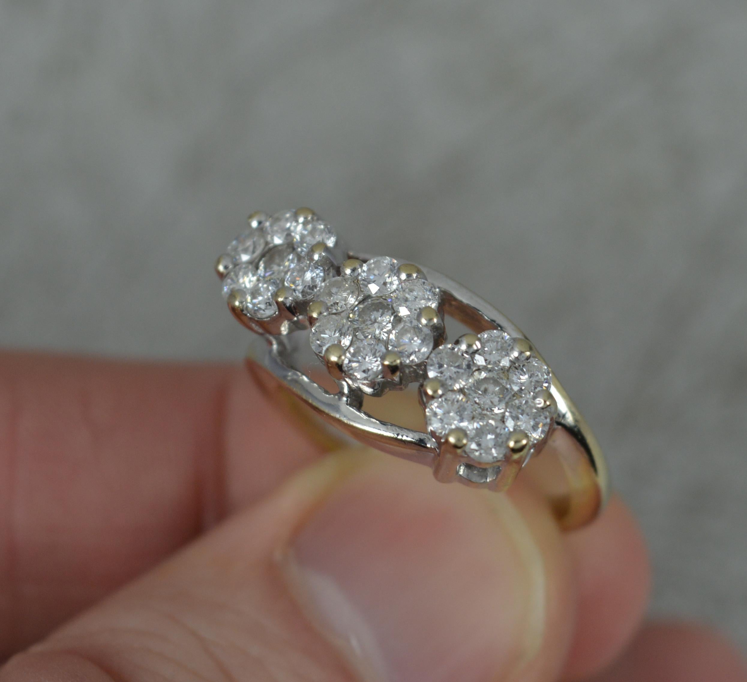 1.00 Carat Diamond 18ct White Gold Triple Cluster Ring In Excellent Condition In St Helens, GB