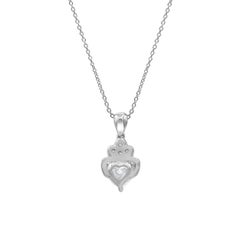 1.00 Carat Diamond, 18K White Gold Prong Set Heart Pendant Necklace