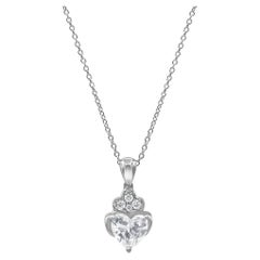 1.00 Carat Diamond, 18K White Gold Prong Set Heart Pendant Necklace