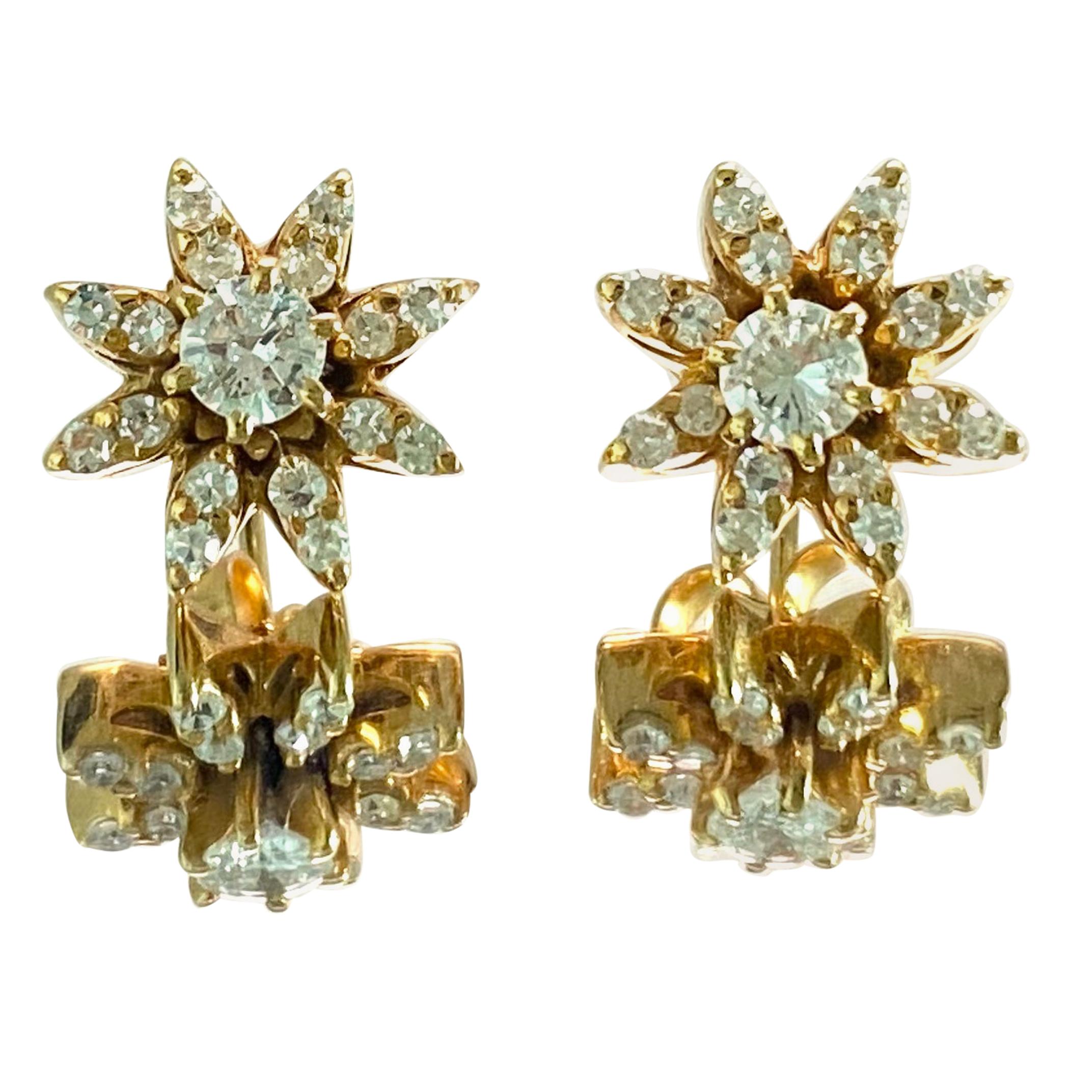 1.00 Carat Diamond and Gold Star Motif Studs For Sale
