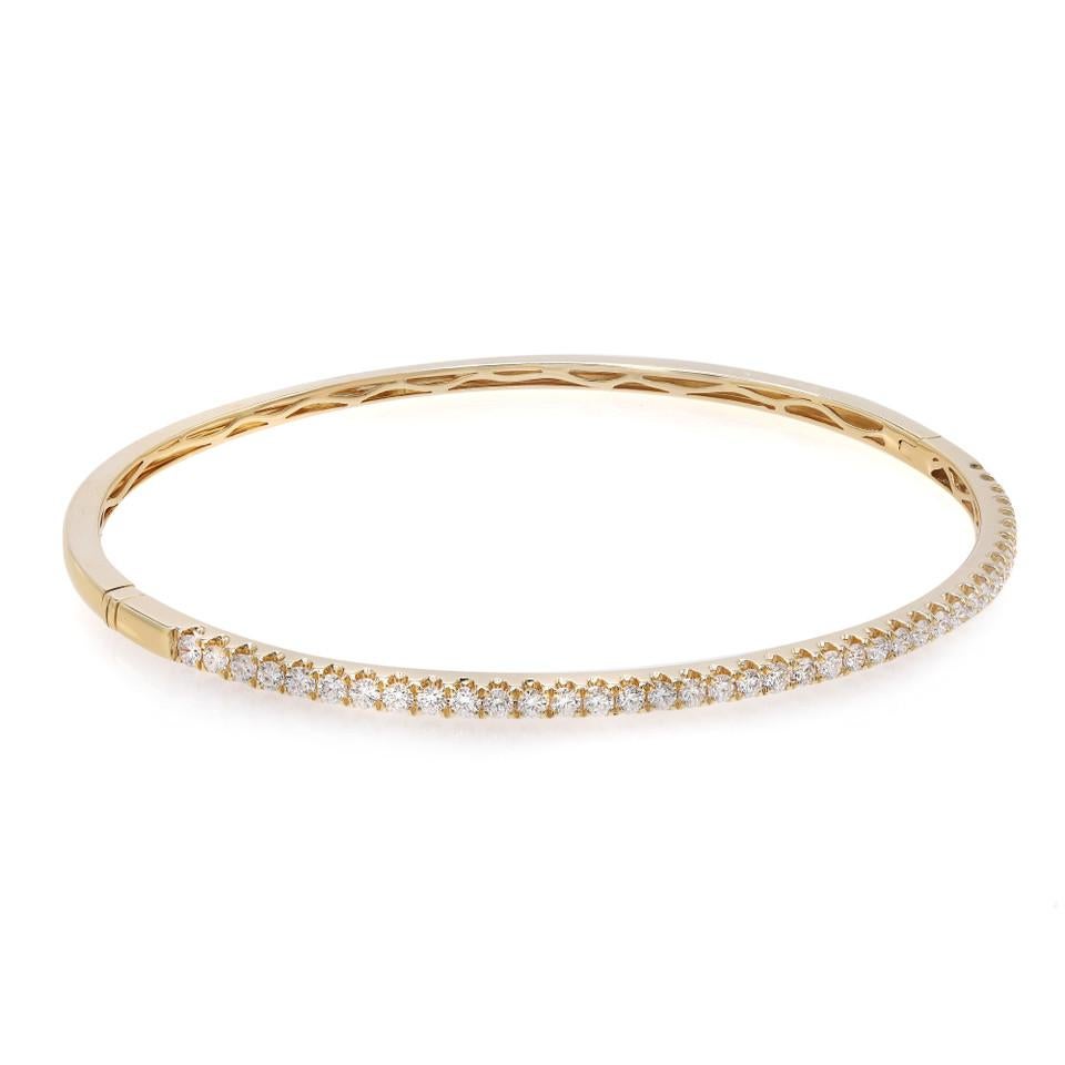 Taille ronde Bracelet jonc en or jaune 18 carats avec diamants de 1,00 carat en vente