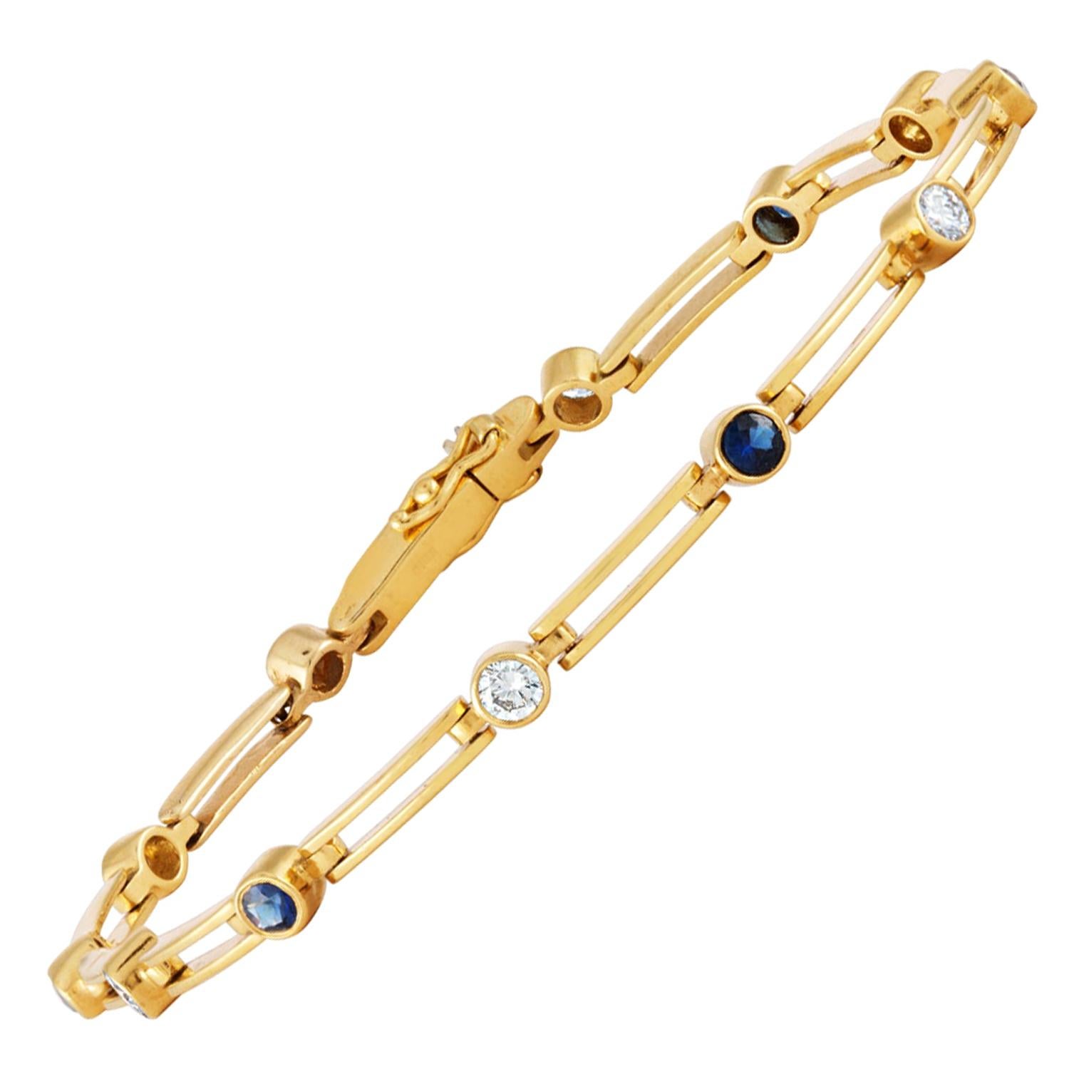 1.00 Carat Diamond and Blue Sapphire Gold Bracelet