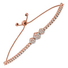 Bracelet Bolo à 3 fleurs réglable en or rose 14 carats avec diamants de 1,00 carat G SI