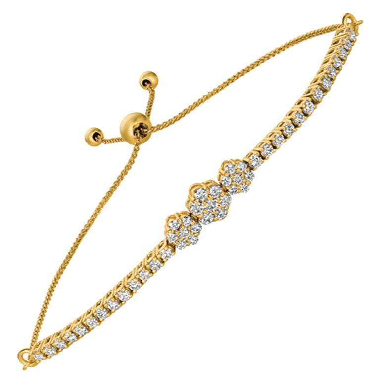 1.00 Carat Diamond Bolo 3 Flower Bracelet G SI 14 Karat Yellow Gold Adjustable For Sale
