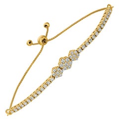 Bracelet Bolo à 3 fleurs réglable en or jaune 14 carats avec diamants de 1,00 carat G SI