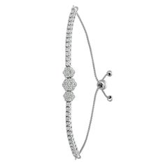 1,00 Carat Diamond Bolo 3 Flower Bracelet G SI 14 Karat White Gold Regolabile