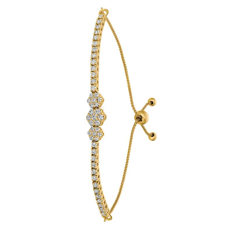 1.00 Carat Natural Diamond Bolo 3 Flower Bracelet G SI 14K Yellow Gold 7''

100% Natural Diamonds, Not Enhanced in any way Round Cut Diamond Bracelet
1.00CT
G-H
SI
14K Yellow Gold, Pave Style 4.3 gram
7-8 inches adjustable length, 1/4 inch in