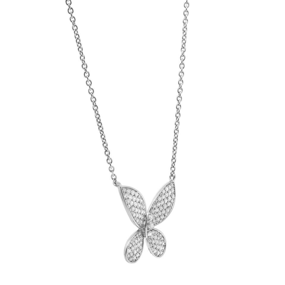 Modern 1.00 Carat Diamond Butterfly Charm Necklace 14K White Gold For Sale