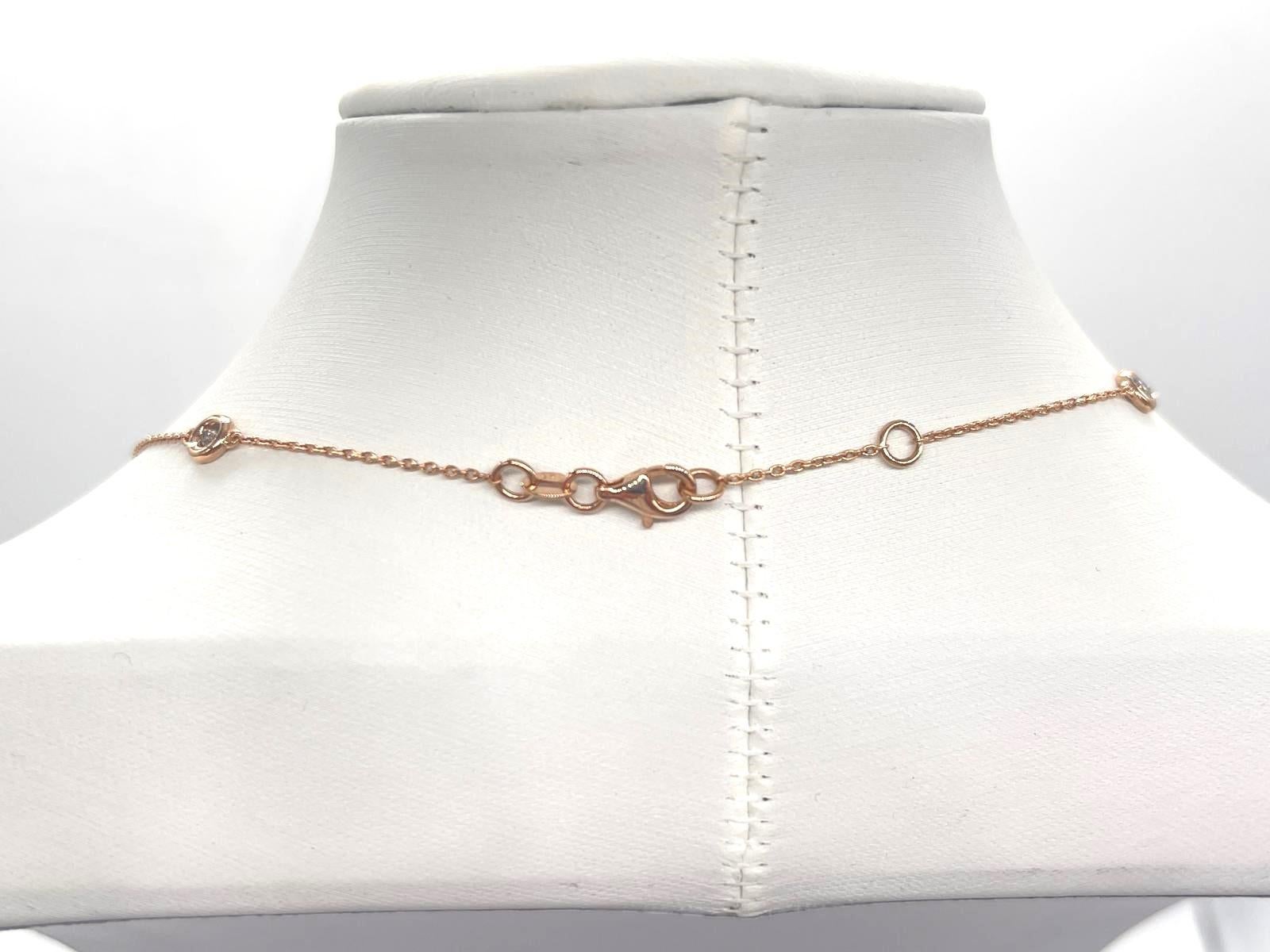 1 Carat Natural Diamond By The Yard 10 Station Necklace 14K Rose Gold 18