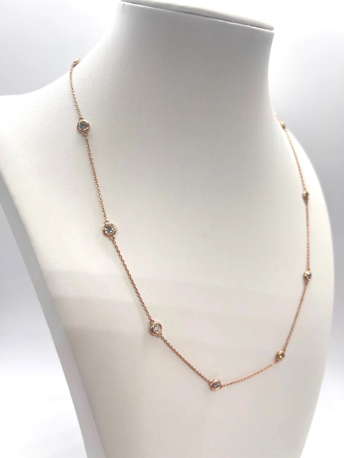 Women's or Men's 1 Carat Natural Diamond By The Yard 10 Station Necklace 14K Rose Gold 18