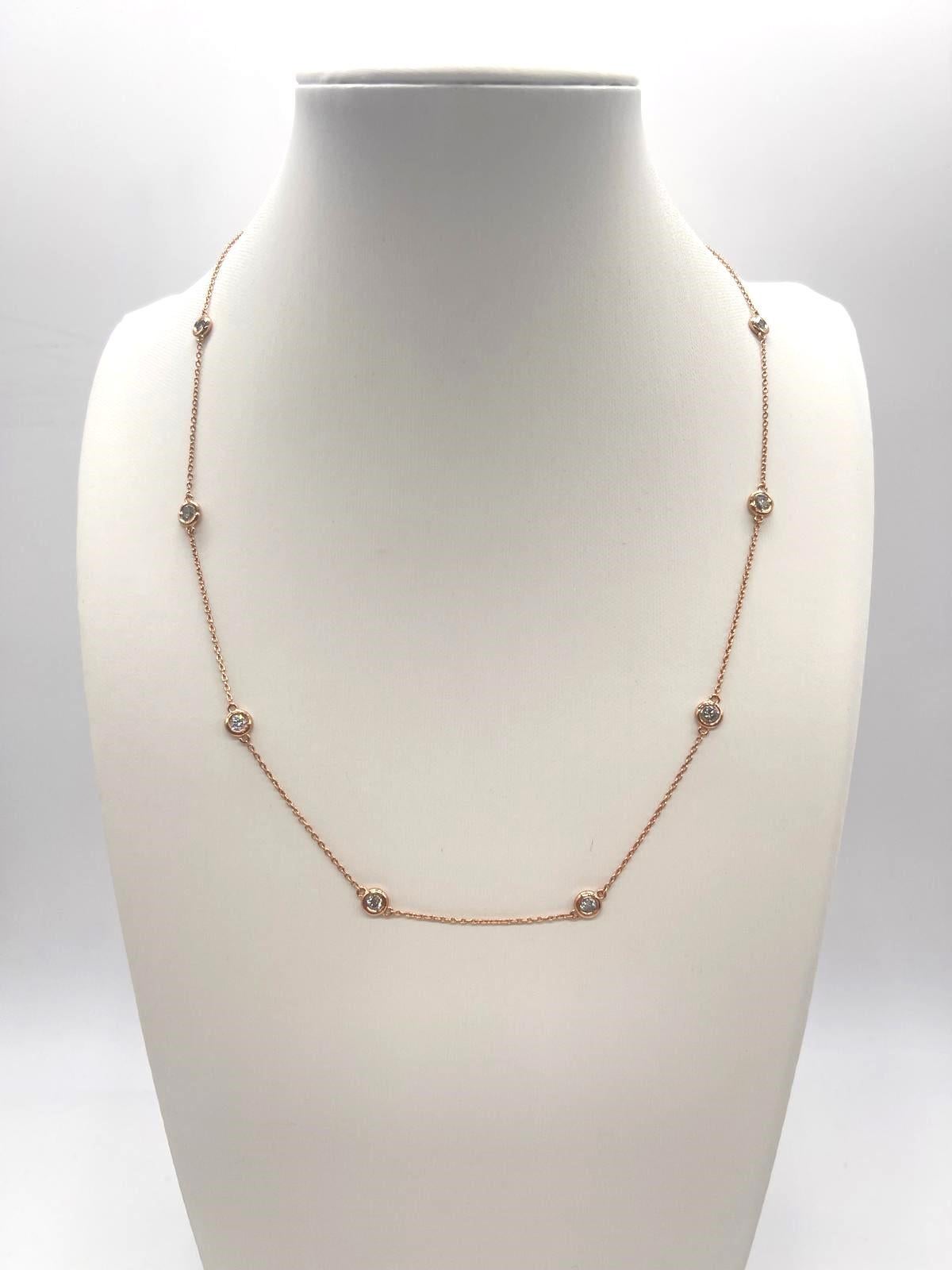1 Carat Natural Diamond By The Yard 10 Station Necklace 14K Rose Gold 18