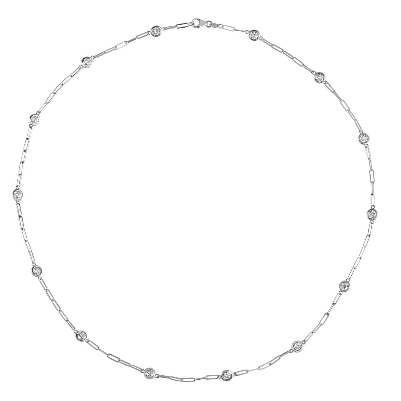 Taille ronde 1.00 Carat Diamond by the Yard Paperclip Necklace NEW STYLE 14K White Gold 18'' (Collier trombone en or blanc 14K) en vente