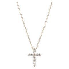 1.00 Carat Diamond Cross Pendant Necklace 18K Yellow Gold