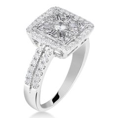 1.00 Carat Square with Halo Certified Diamond Fashion Ring 14 Karat White Gold