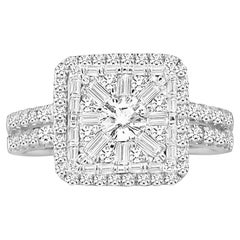 Antique 1.00 Carat Square with Halo Certified Diamond Fashion Ring 14 Karat White Gold