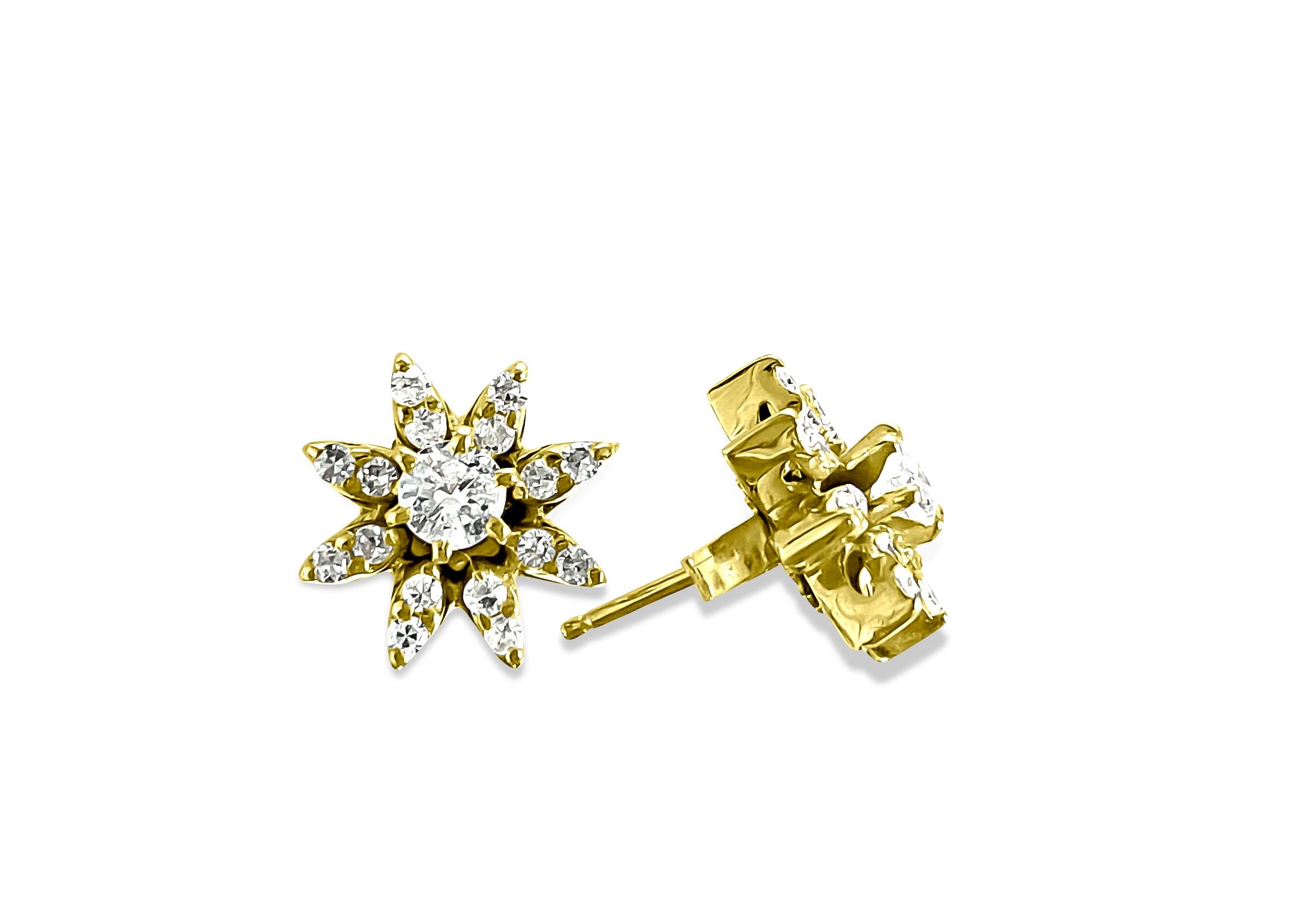 Embrace timeless elegance with these exquisite 14K yellow gold earrings adorned with a total of 1.00 carat dazzling diamonds. Each diamond boasts VS clarity and G color, ensuring brilliance. Mined from the earth, these round brilliant cut diamonds