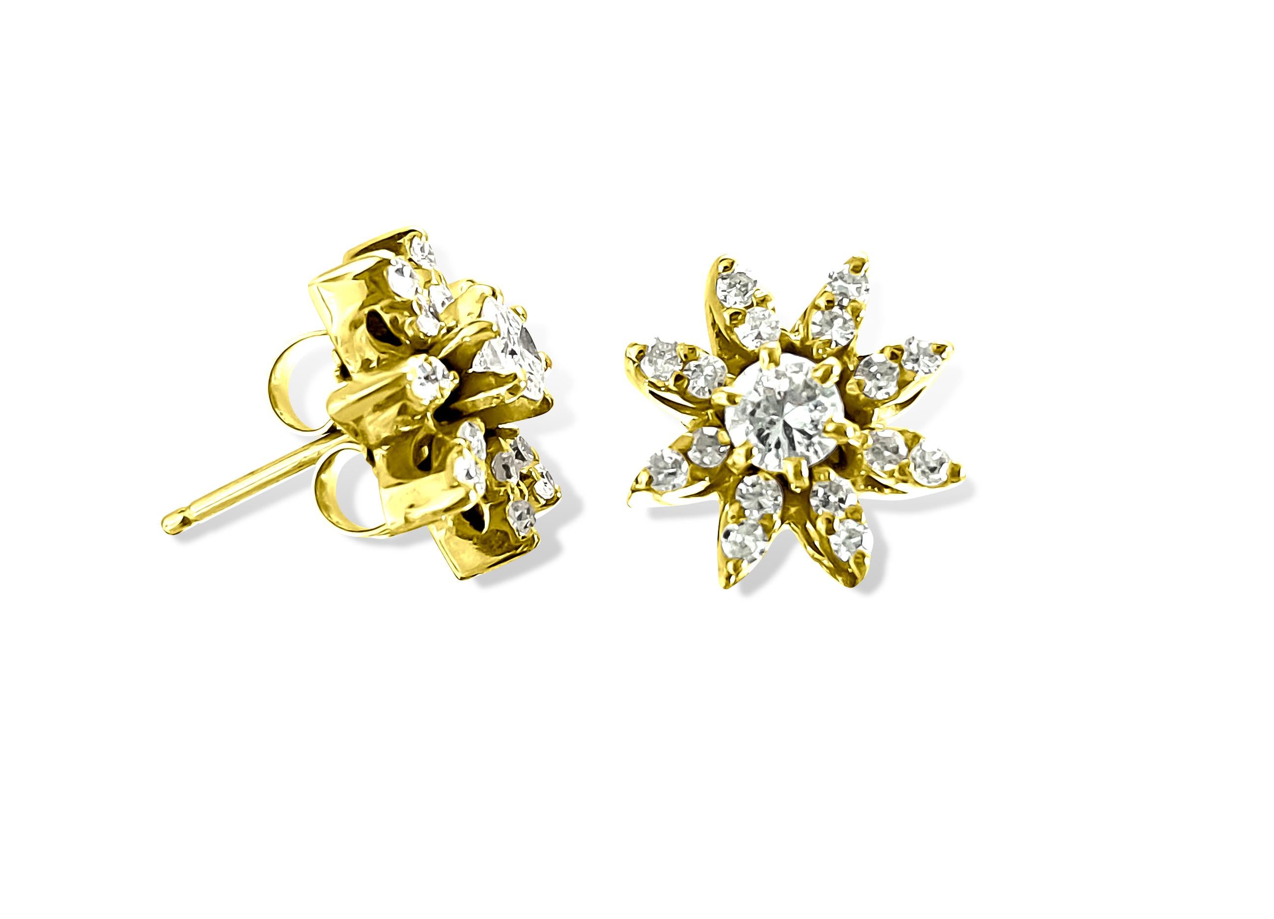 Contemporary 1.00 Carat Diamond Gold Art Deco Stud Earrings For Sale