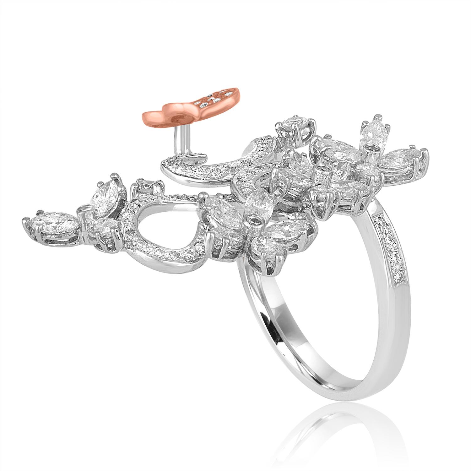 Contemporary 1.00 Carat Diamond Gold Flower Branch Ring For Sale