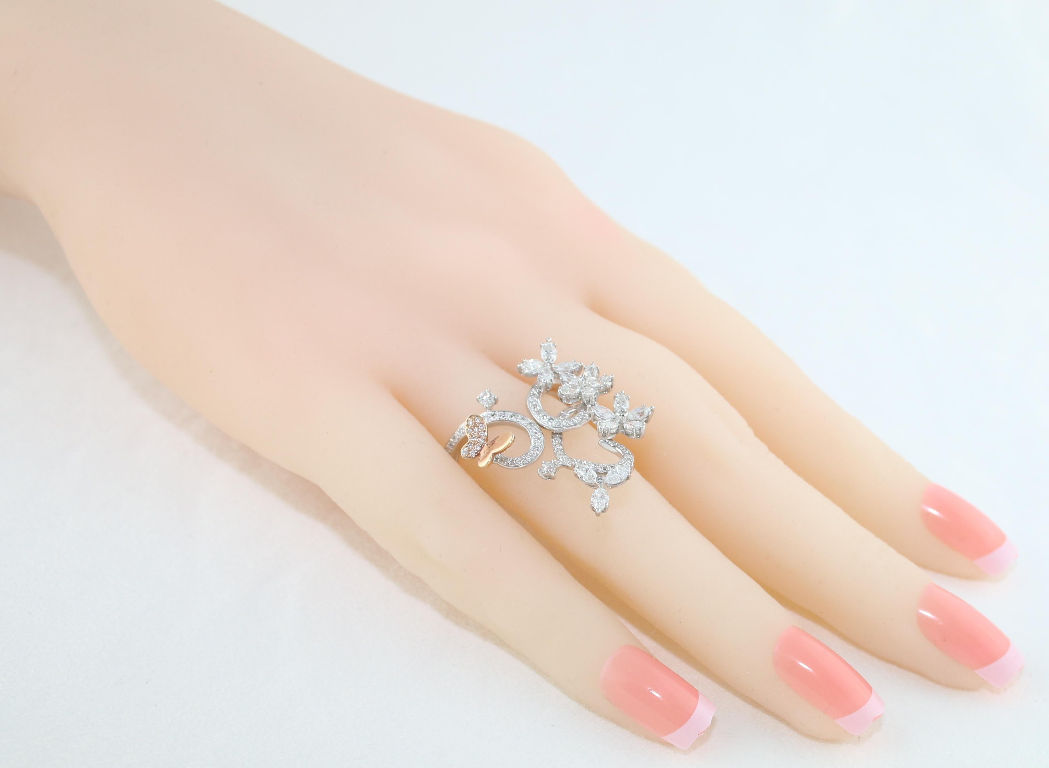 1.00 Carat Diamond Gold Flower Branch Ring For Sale 1