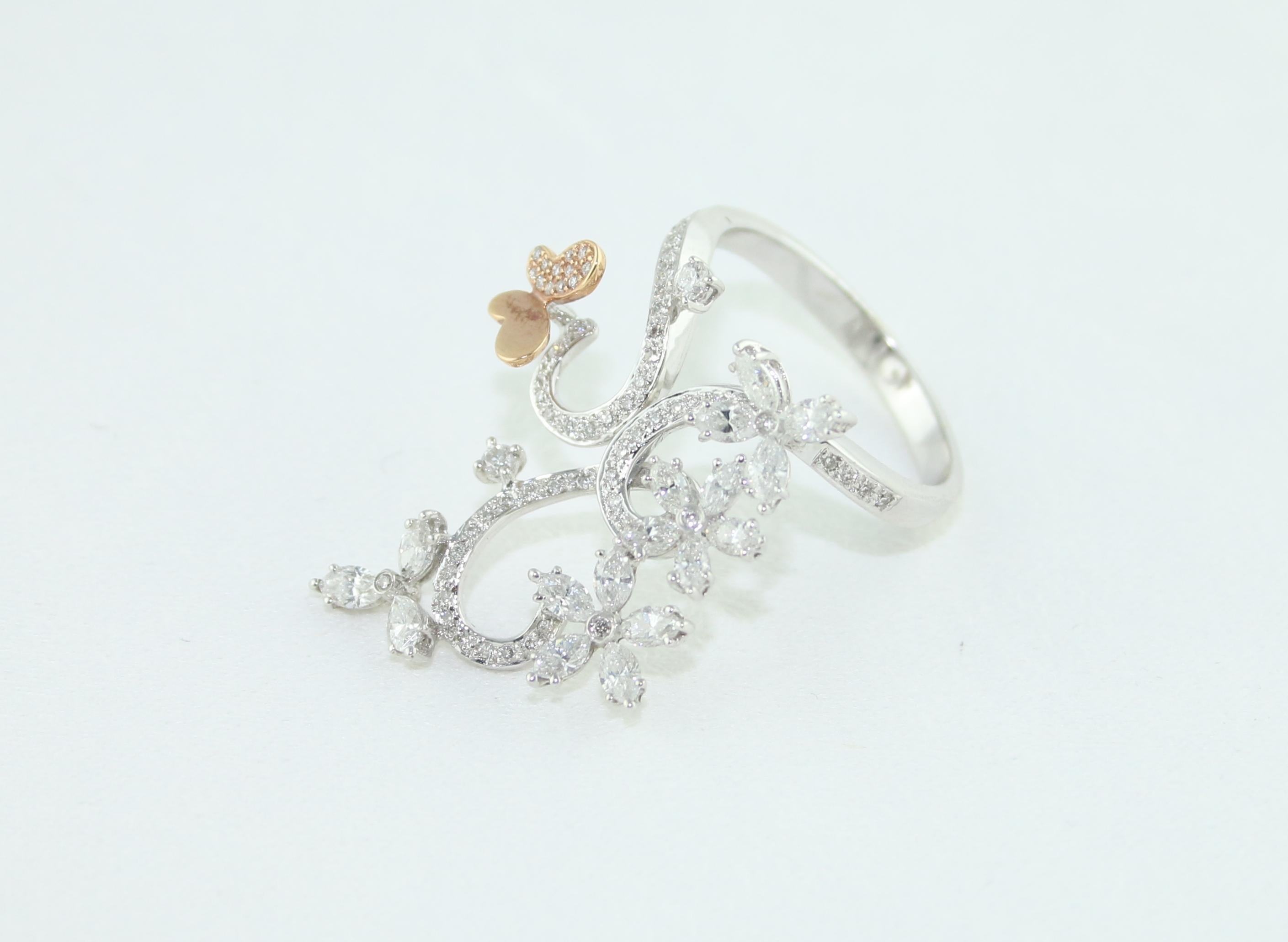 1.00 Carat Diamond Gold Flower Branch Ring For Sale 3