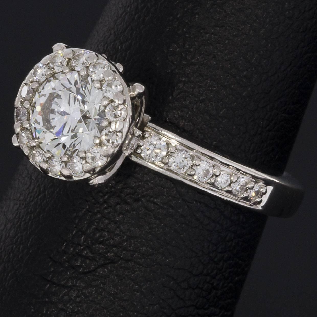1.00 Carat Diamond Halo Platinum Engagement Ring 1