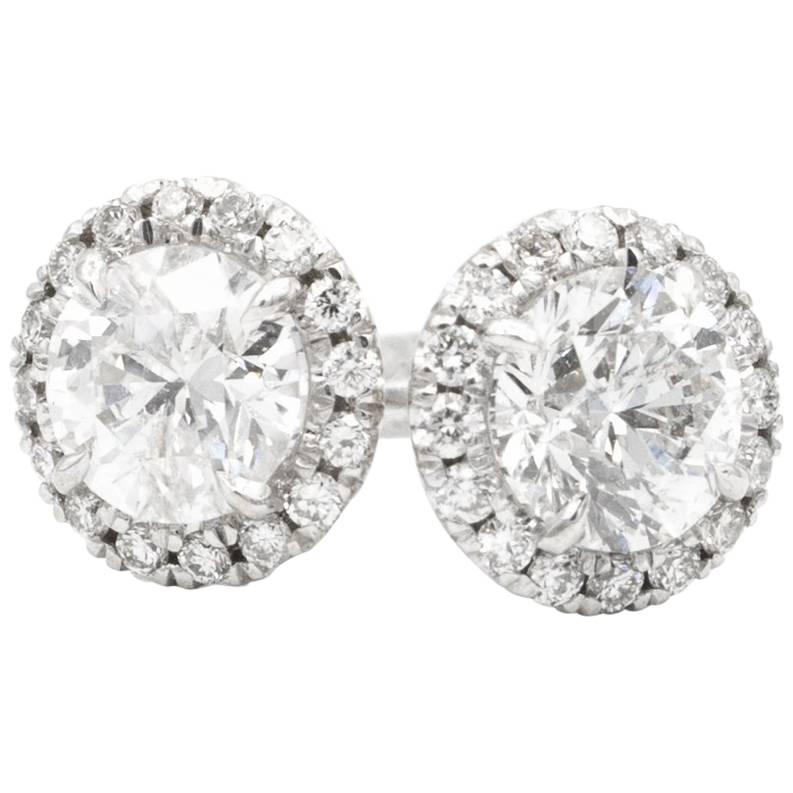 1.00 Carat Diamond Halo Stud Earrings in 14 Karat White Gold, by The Diamond Oak