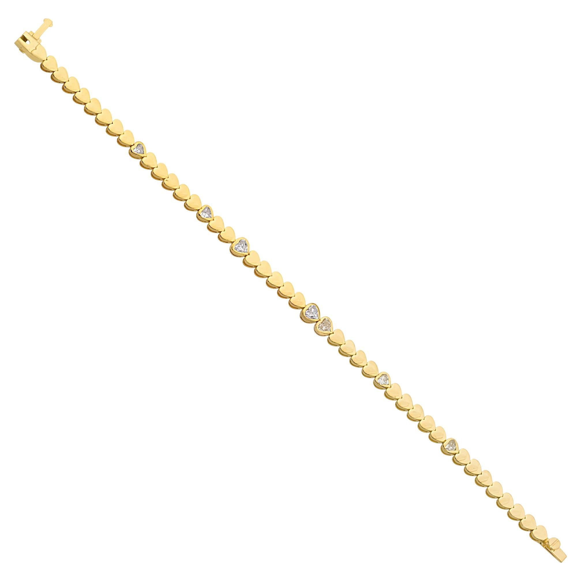 1.00 Carat Diamond Heart Design Charm Bracelet Solid 14k Yellow Gold Jewelry