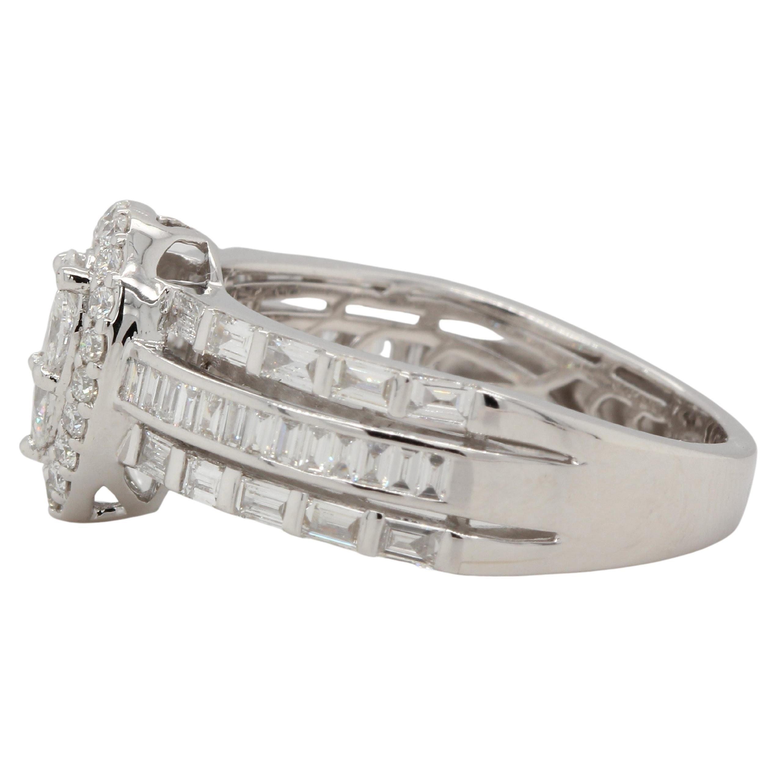 Tapered Baguette 1.00 Carat Diamond Illusion Wedding Ring in 18 Karat Gold For Sale