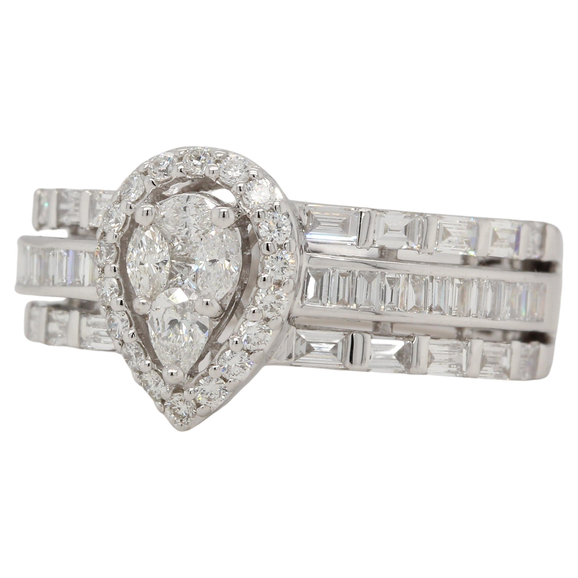 1.00 Carat Diamond Illusion Wedding Ring in 18 Karat Gold In New Condition For Sale In Bangkok, 10