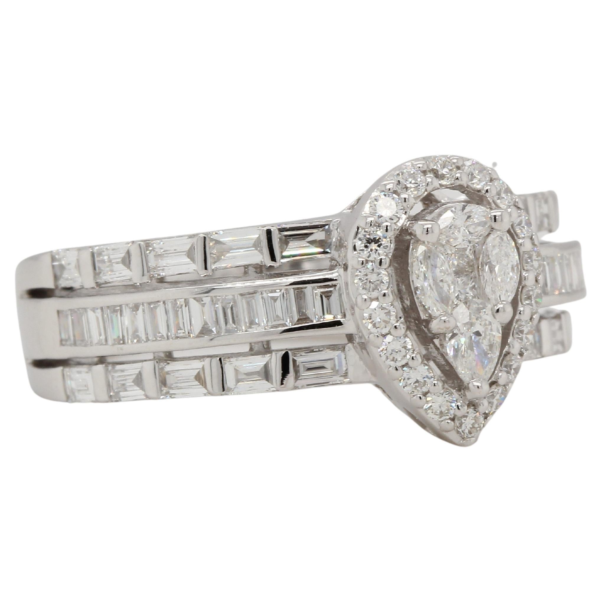 1.00 Carat Diamond Illusion Wedding Ring in 18 Karat Gold For Sale 1