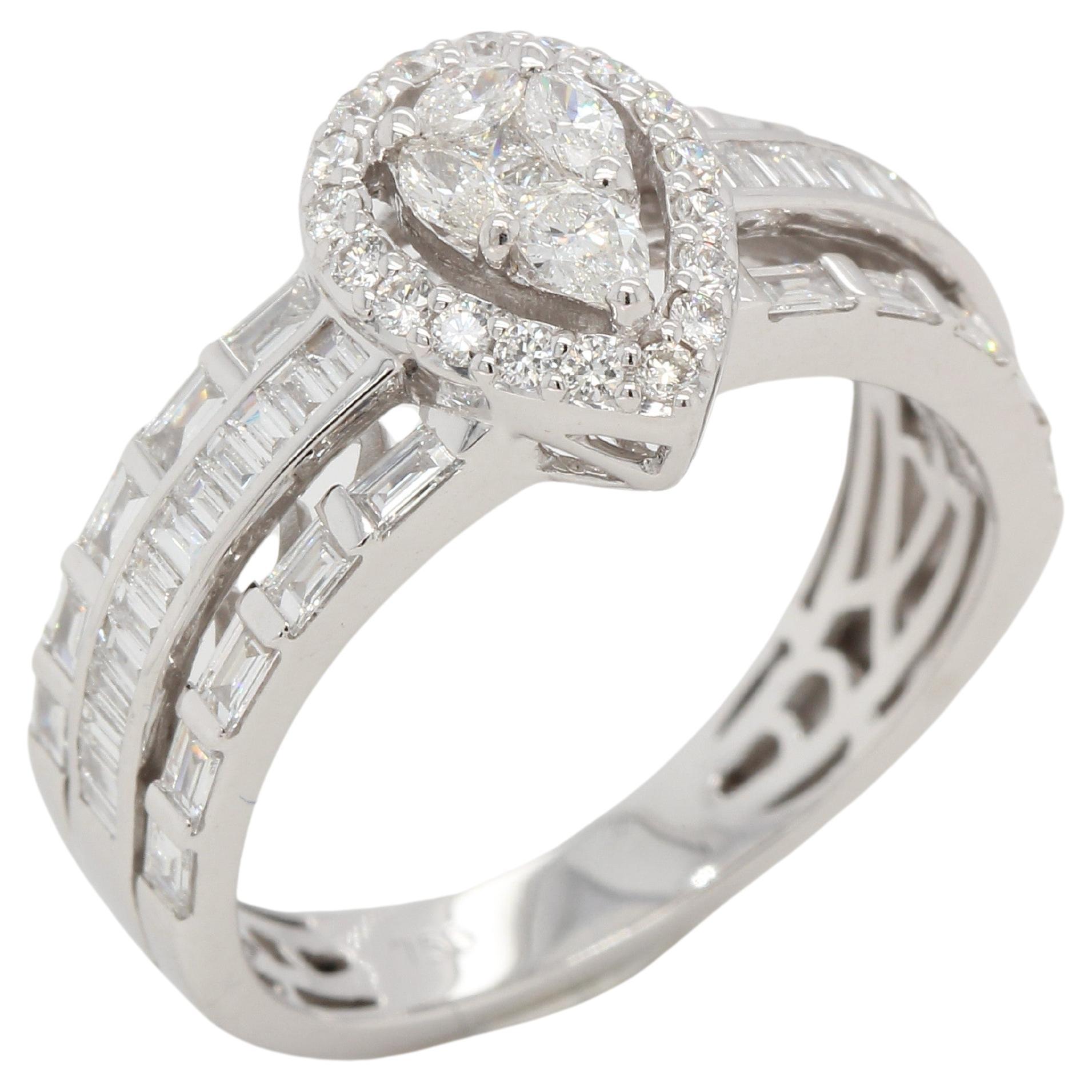 1.00 Carat Diamond Illusion Wedding Ring in 18 Karat Gold For Sale