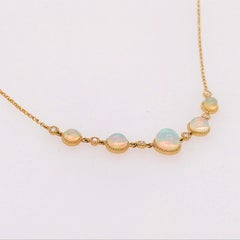 1.00 Carat Diamond & Australian Opal & Diamond Yellow Gold Necklace, Australian