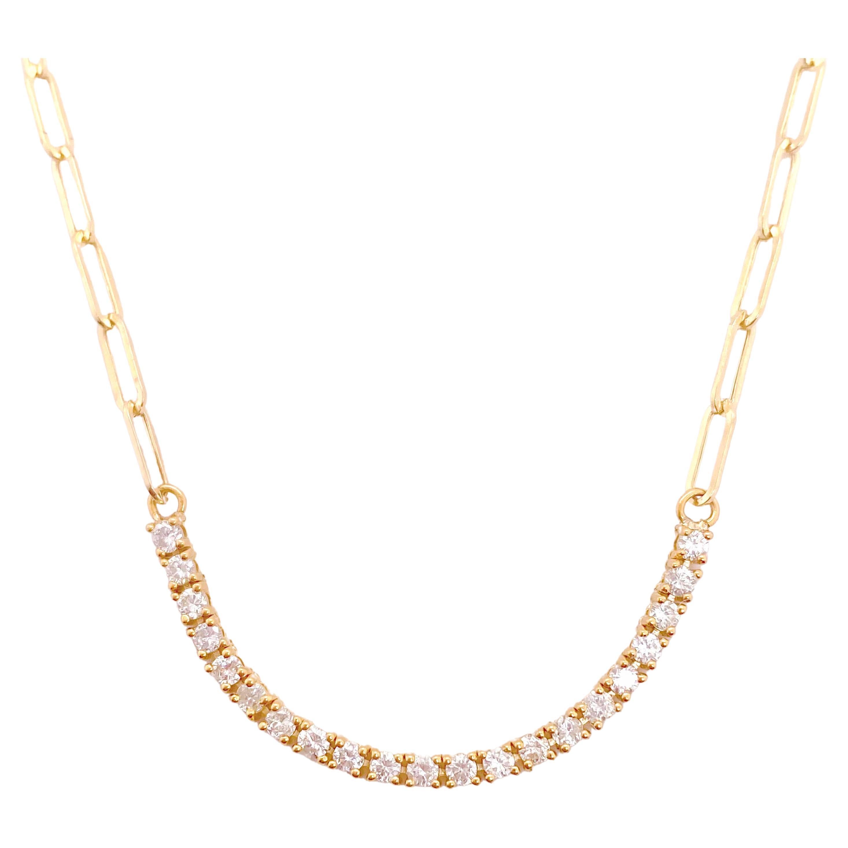 1.00 Carat Diamond Paperclip Necklace 1.00 Ct Diamond Bar in 14K Yellow Gold