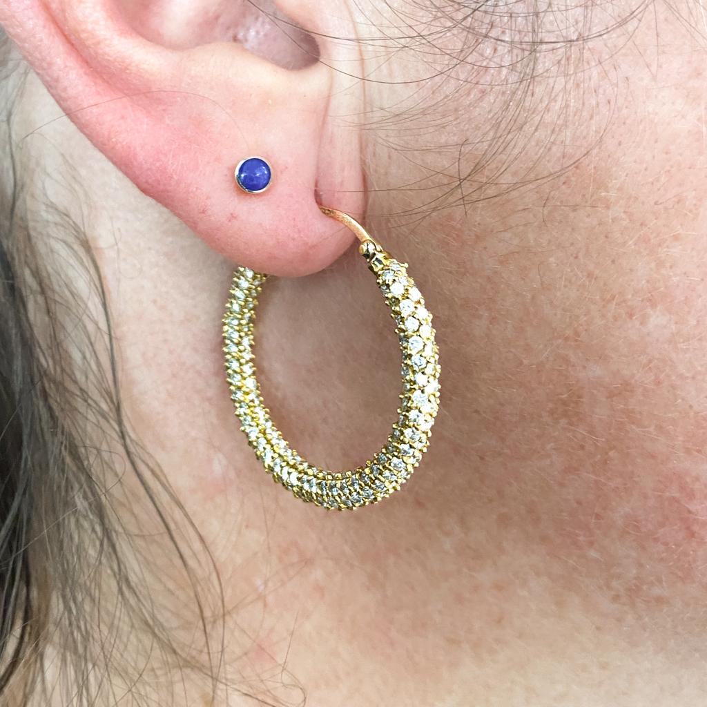 Women's 1.00 Carat Diamond Pavé Hoop Earrings in 14k Yellow Gold
