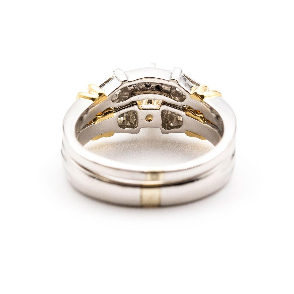 1.00 Carat Diamond Platinum and 18 Carat Gold Bridal Engagement Wedding Ring Set 1