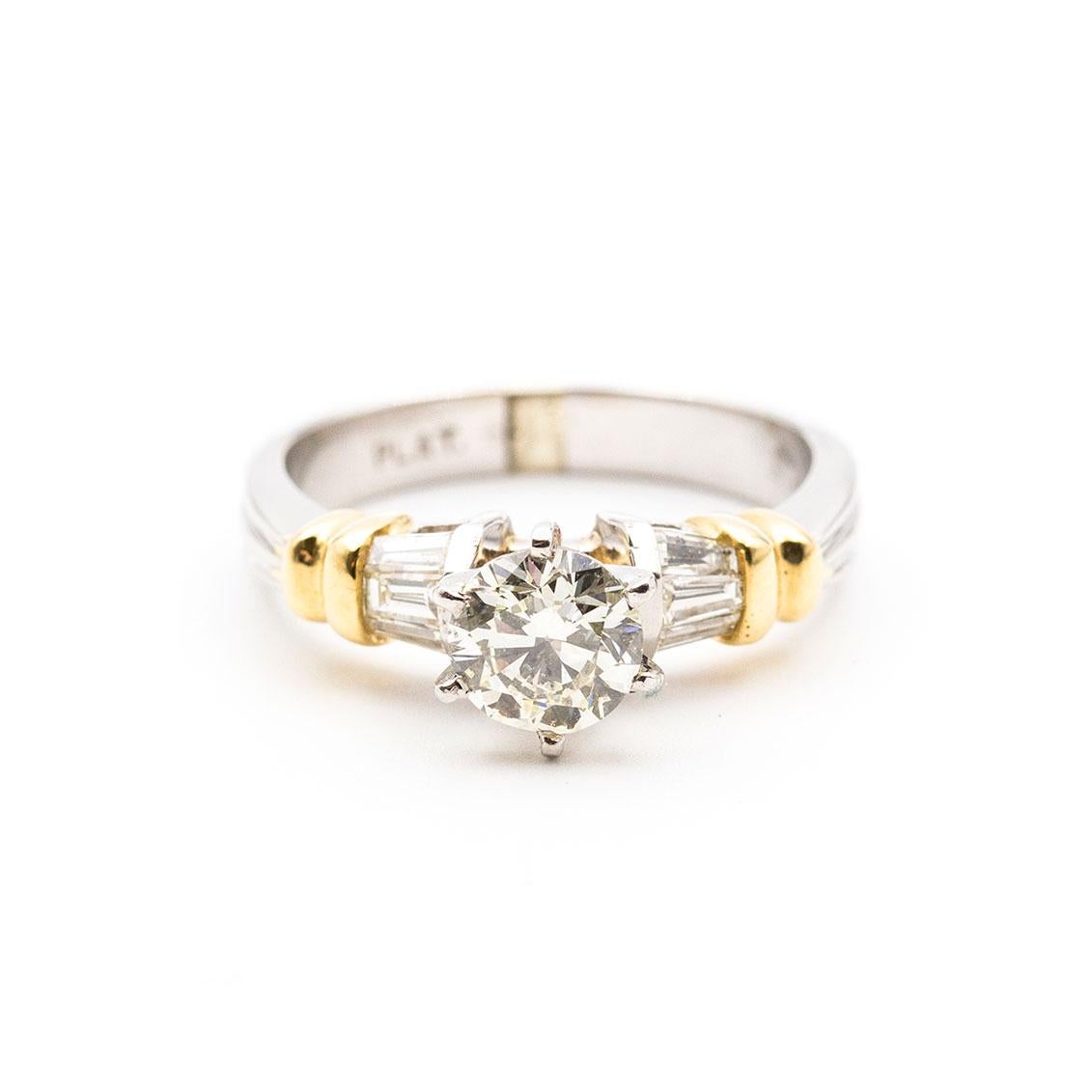 Modern 1.00 Carat Diamond Platinum and 18 Carat Gold Bridal Engagement Wedding Ring Set