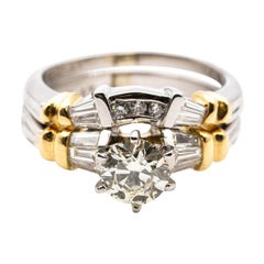 Vintage 1.00 Carat Diamond Platinum and 18 Carat Gold Bridal Engagement Wedding Ring Set