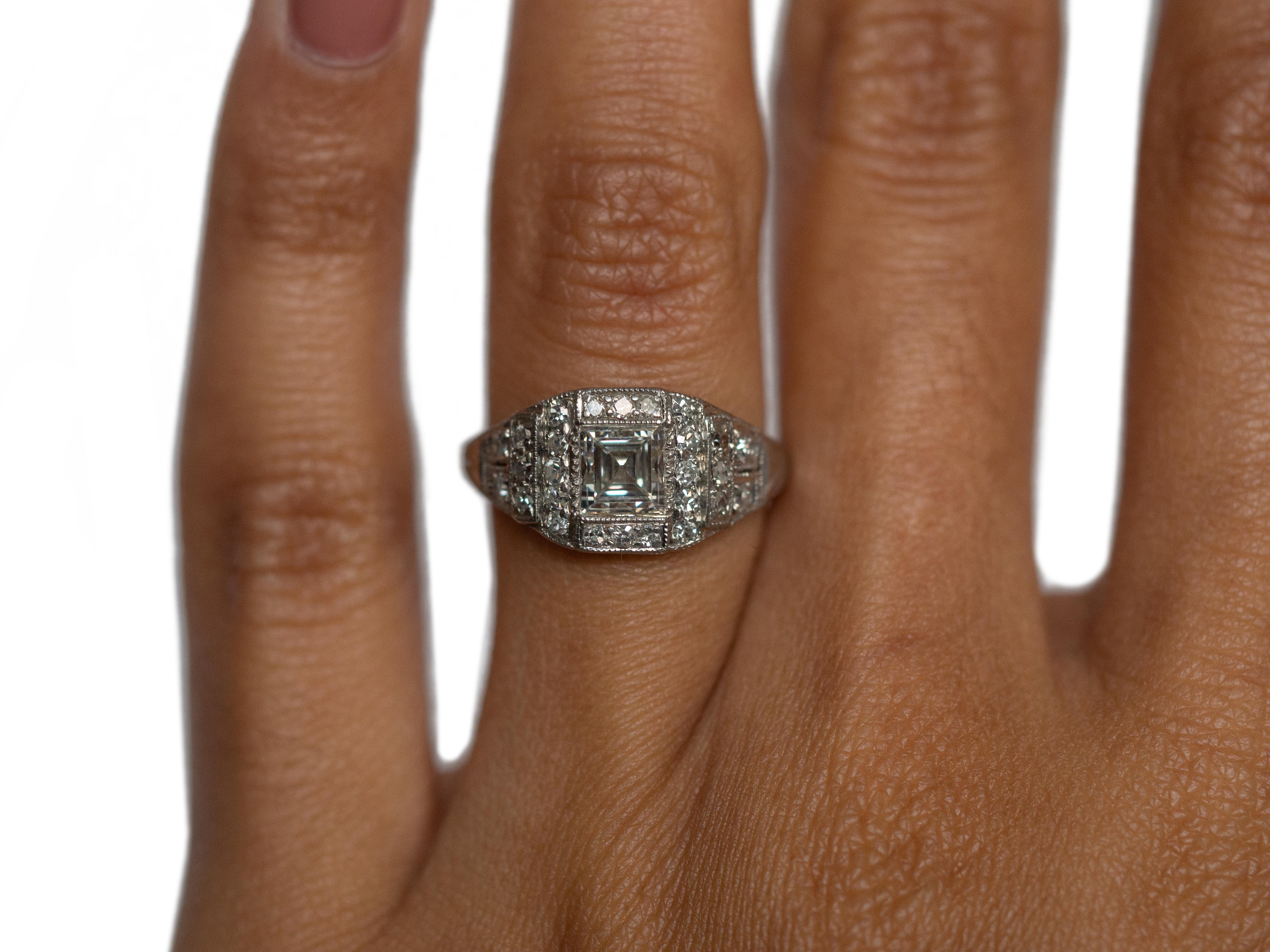 Antique Cushion Cut 1.00 Carat Diamond Platinum Engagement Ring For Sale