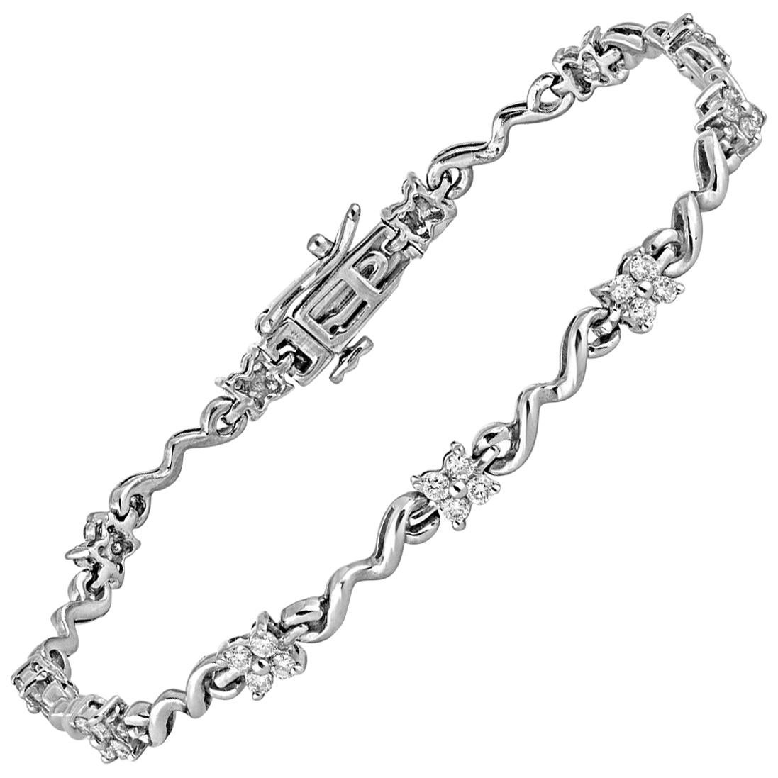 1.00 Carat Diamond Platinum Flower Cluster Bracelet For Sale