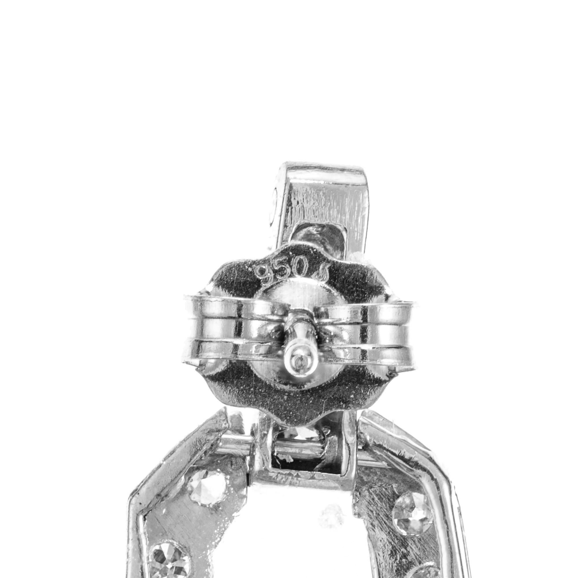 1.00 Carat Diamond Platinum Open Work Art Deco Dangle Earrings In Good Condition For Sale In Stamford, CT