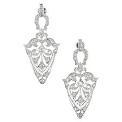 1.00 Carat Diamond Platinum Open Work Art Deco Dangle Earrings