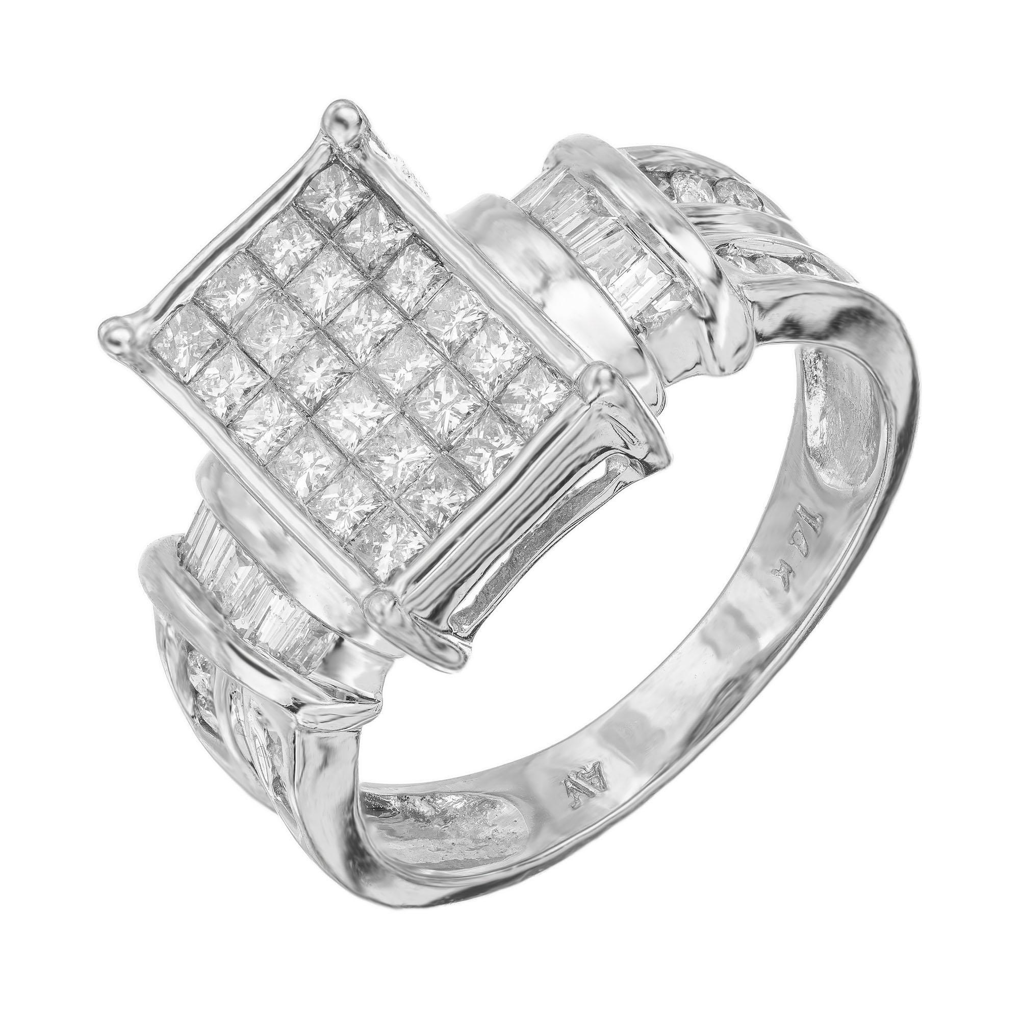 Bague de fiançailles rectangulaire en or blanc avec diamants de 1,00 carat