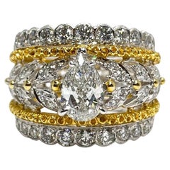 1.00 Carat Diamond Ring in 18 Karat White and Yellow Textured Gold